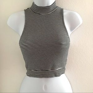 Forever 21 Striped Mock Neck Crop Top SIZE SMALL